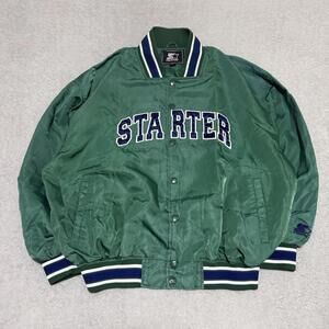 Vintage Starter Satin Varsity Jacket Green XL Made in Korea Spell Out Men’s